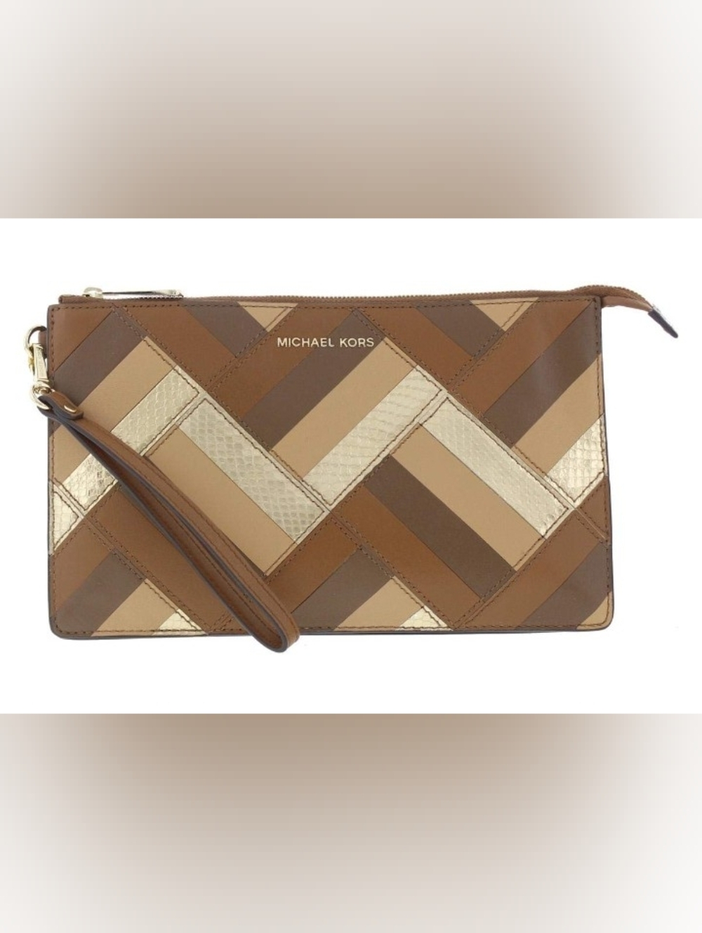 Michael Kors, NWOT, Women's , Patchwork Wristlet Clutch, Zipper Closure, Brown
